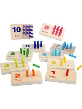 Colorful Montessori Number Counting Blocks Peg Board - Wooden Math Toy for